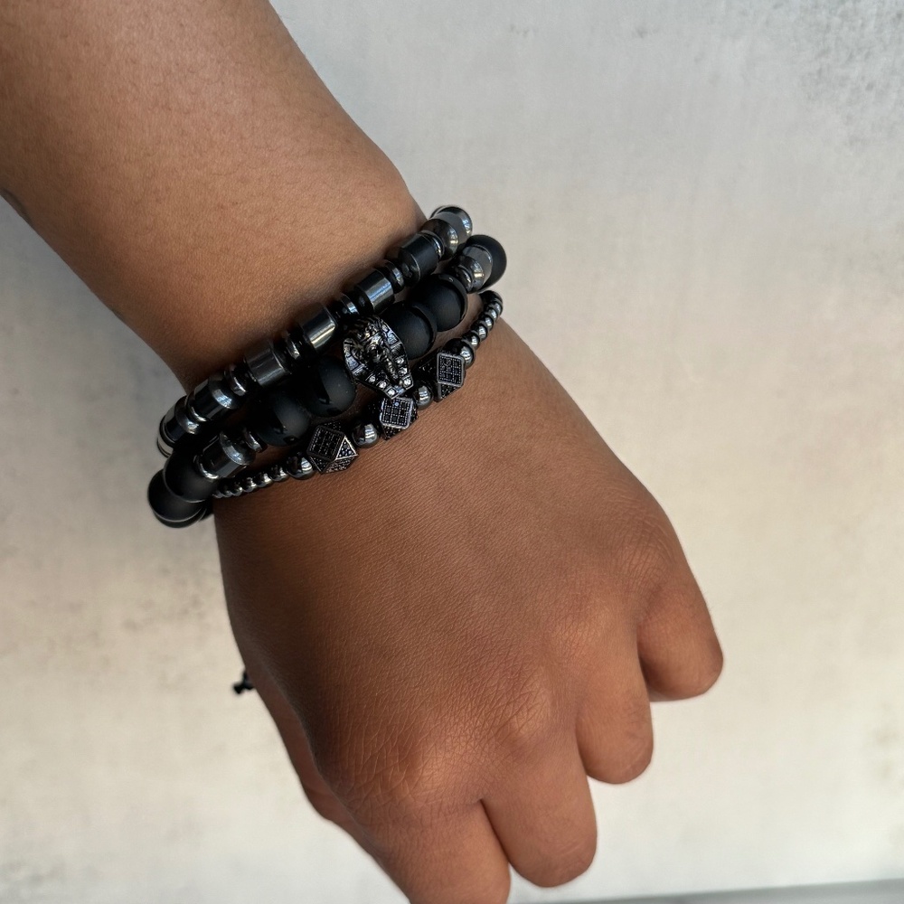 Pharaoh & Matte Black Onyx Bracelet Set